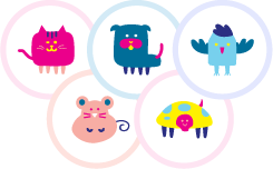 Icon illustrations of a dog, cat, bird, mouse, and turtle, showing that you can choose to add any type of pet on the purrch pet parent app.