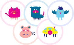 Icon illustrations of a dog, cat, bird, mouse, and turtle, showing that you can choose to add any type of pet on the purrch pet parent app.
